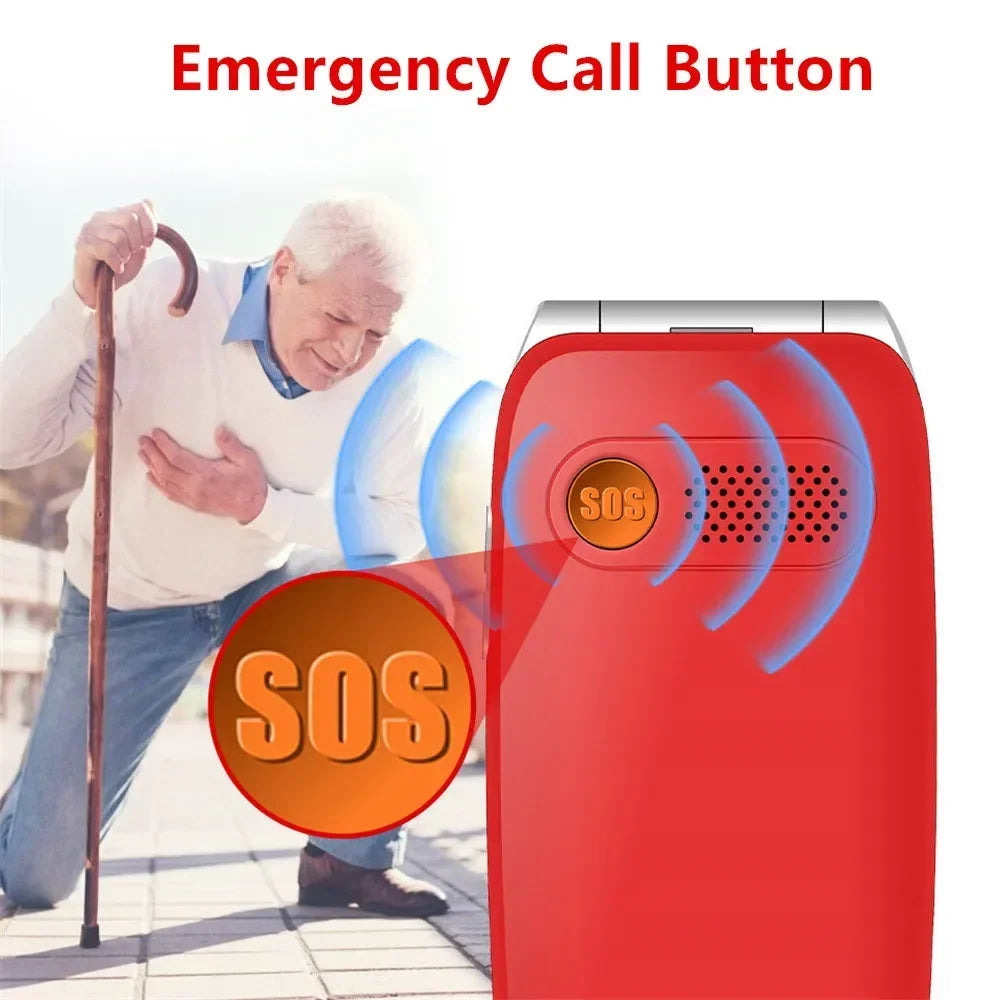 UNIWA V202T 4G Feature Flip Phone Fashion Dual Screen Big Push-Button Flip Mobile Phone for Elderly 1450mAh SOS Function Phone