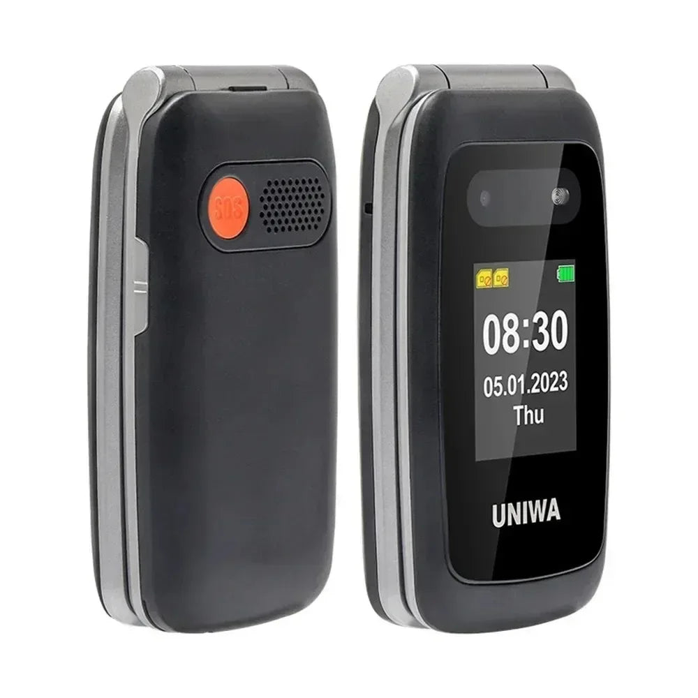 UNIWA V202T 4G Feature Flip Phone Fashion Dual Screen Big Push-Button Flip Mobile Phone for Elderly 1450mAh SOS Function Phone