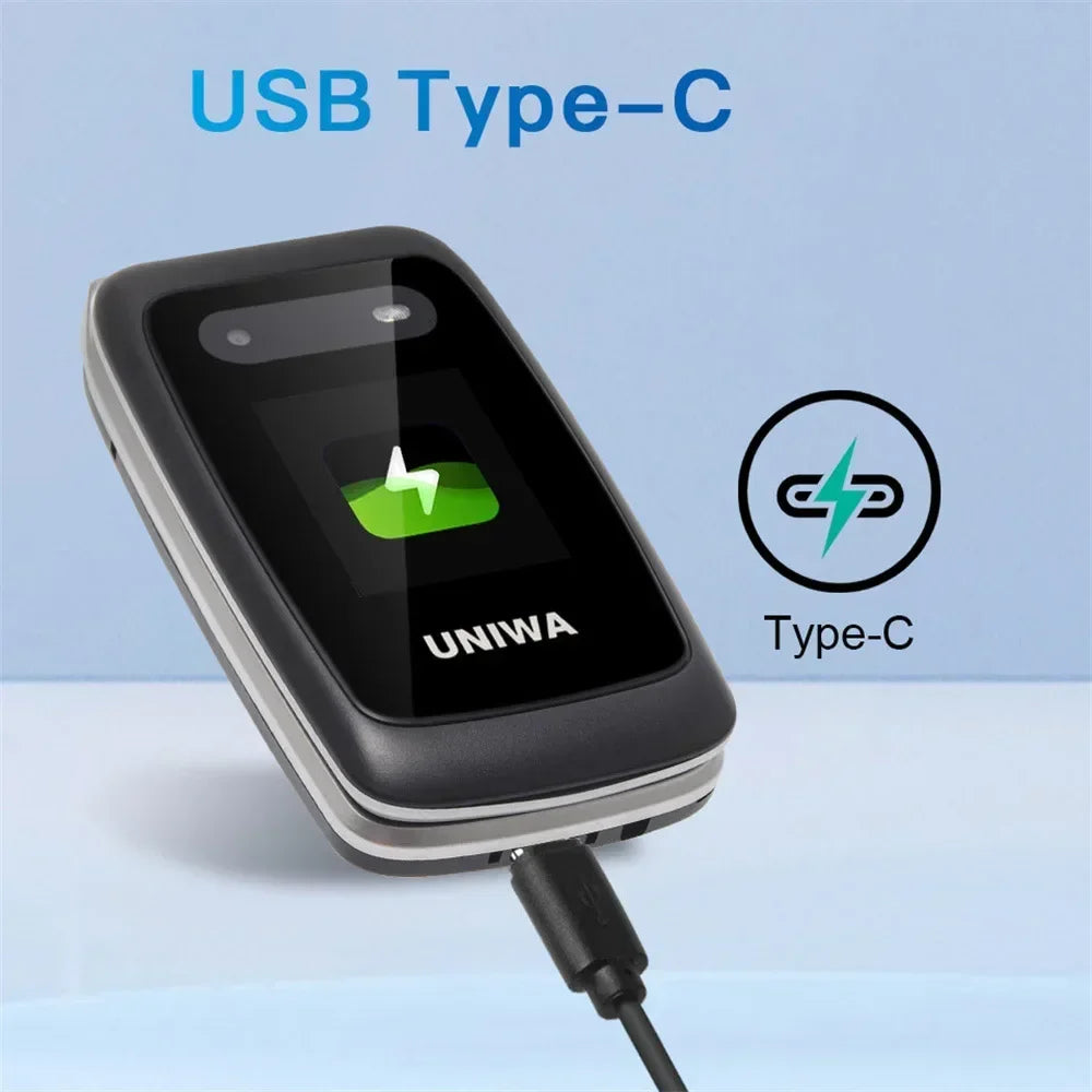 UNIWA V202T 4G Feature Flip Phone Fashion Dual Screen Big Push-Button Flip Mobile Phone for Elderly 1450mAh SOS Function Phone