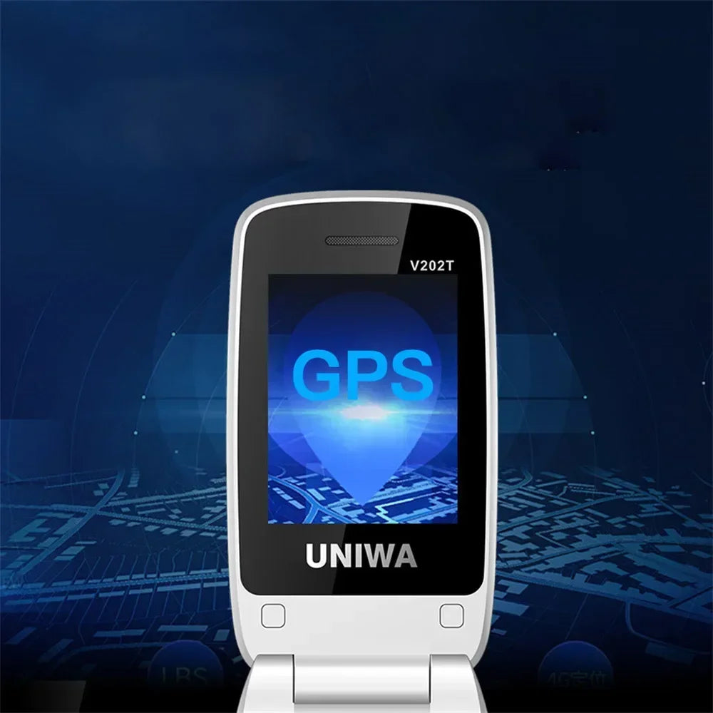 UNIWA V202T 4G Feature Flip Phone Fashion Dual Screen Big Push-Button Flip Mobile Phone for Elderly 1450mAh SOS Function Phone