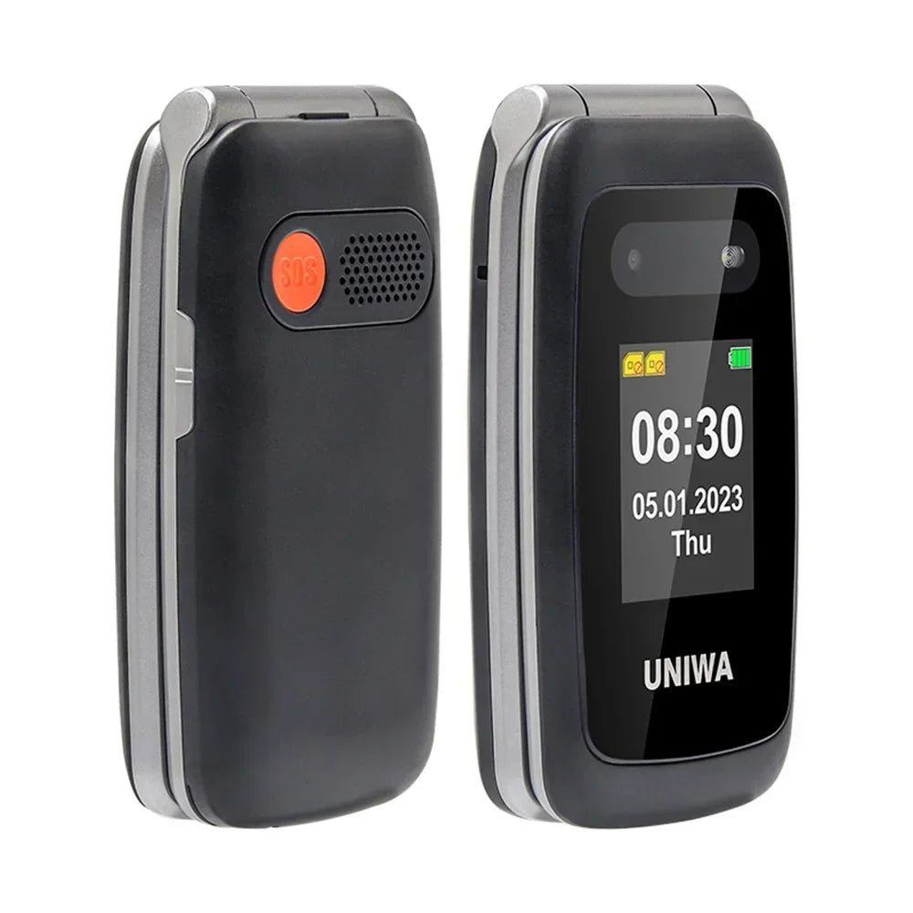 UNIWA V202T 4G Feature Flip Phone Fashion Dual Screen Big Push-Button Flip Mobile Phone for Elderly 1450mAh SOS Function Phone