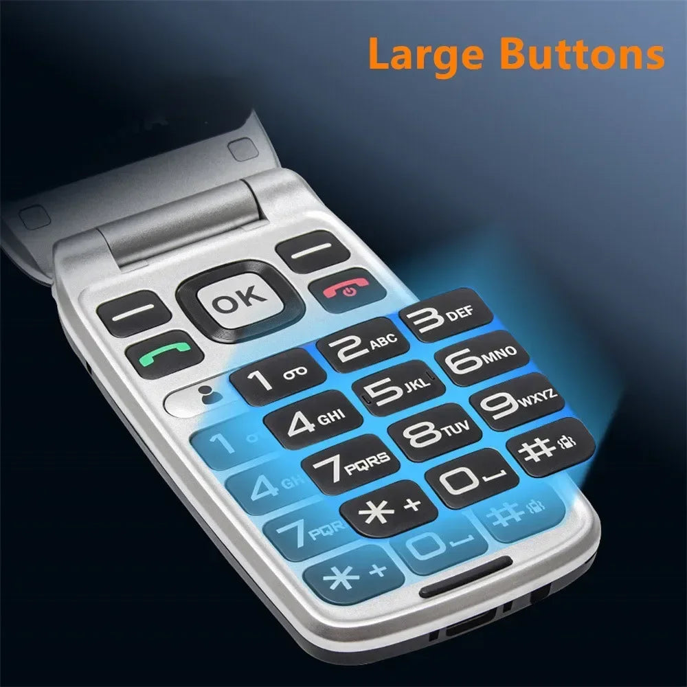 UNIWA V202T 4G Feature Flip Phone Fashion Dual Screen Big Push-Button Flip Mobile Phone for Elderly 1450mAh SOS Function Phone